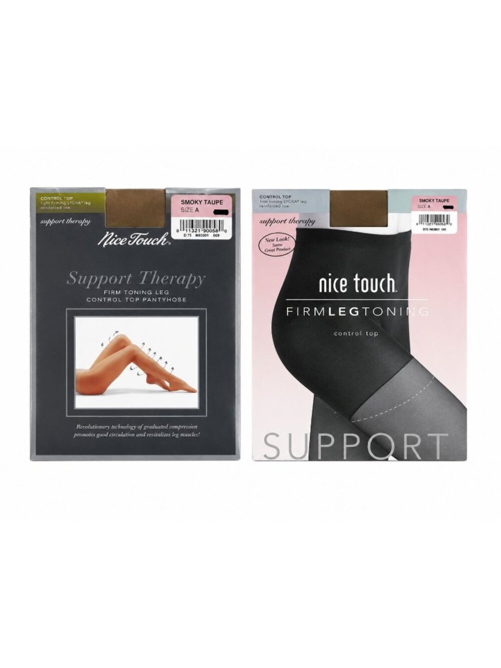 Nice Touch 2 pr Support Therapy Firm Leg Toning Control Top Pantyhose size A Smo